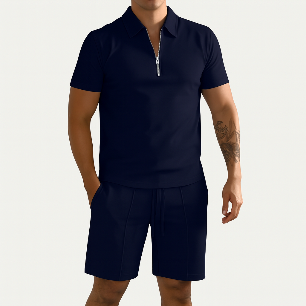 Giviny | Knit Quarter-Zip Polo & Shorts Set