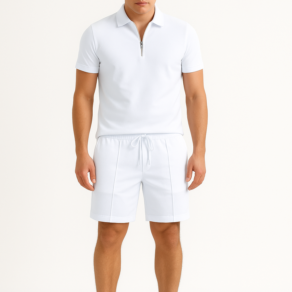 Giviny | Knit Quarter-Zip Polo & Shorts Set