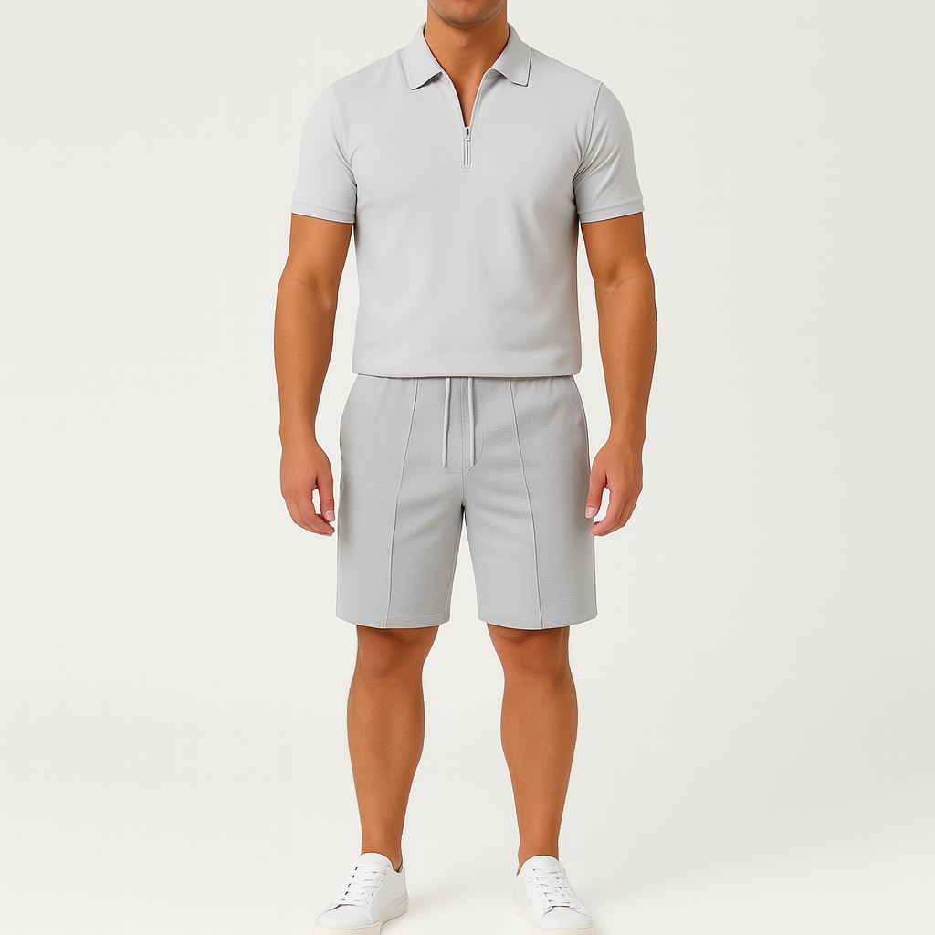 Giviny | Knit Quarter-Zip Polo & Shorts Set