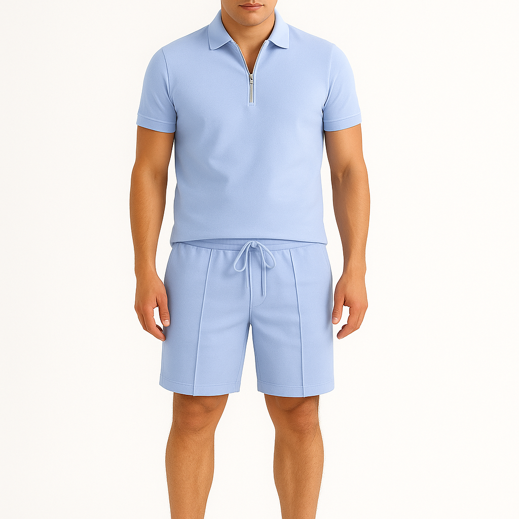 Giviny | Knit Quarter-Zip Polo & Shorts Set