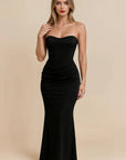 Aurora Strapless Pleated Satin Maxi Dress Maxi Dress GIVINY