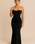 Aurora Strapless Pleated Satin Maxi Dress Maxi Dress GIVINY
