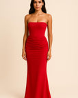 Aurora Strapless Pleated Satin Maxi Dress Maxi Dress GIVINY
