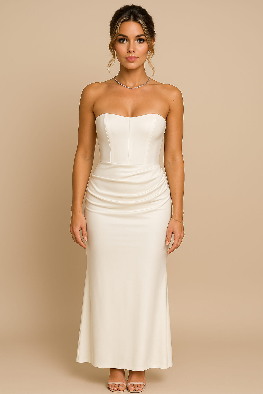 Aurora Strapless Pleated Satin Maxi Dress Maxi Dress GIVINY