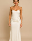 Aurora Strapless Pleated Satin Maxi Dress Maxi Dress GIVINY