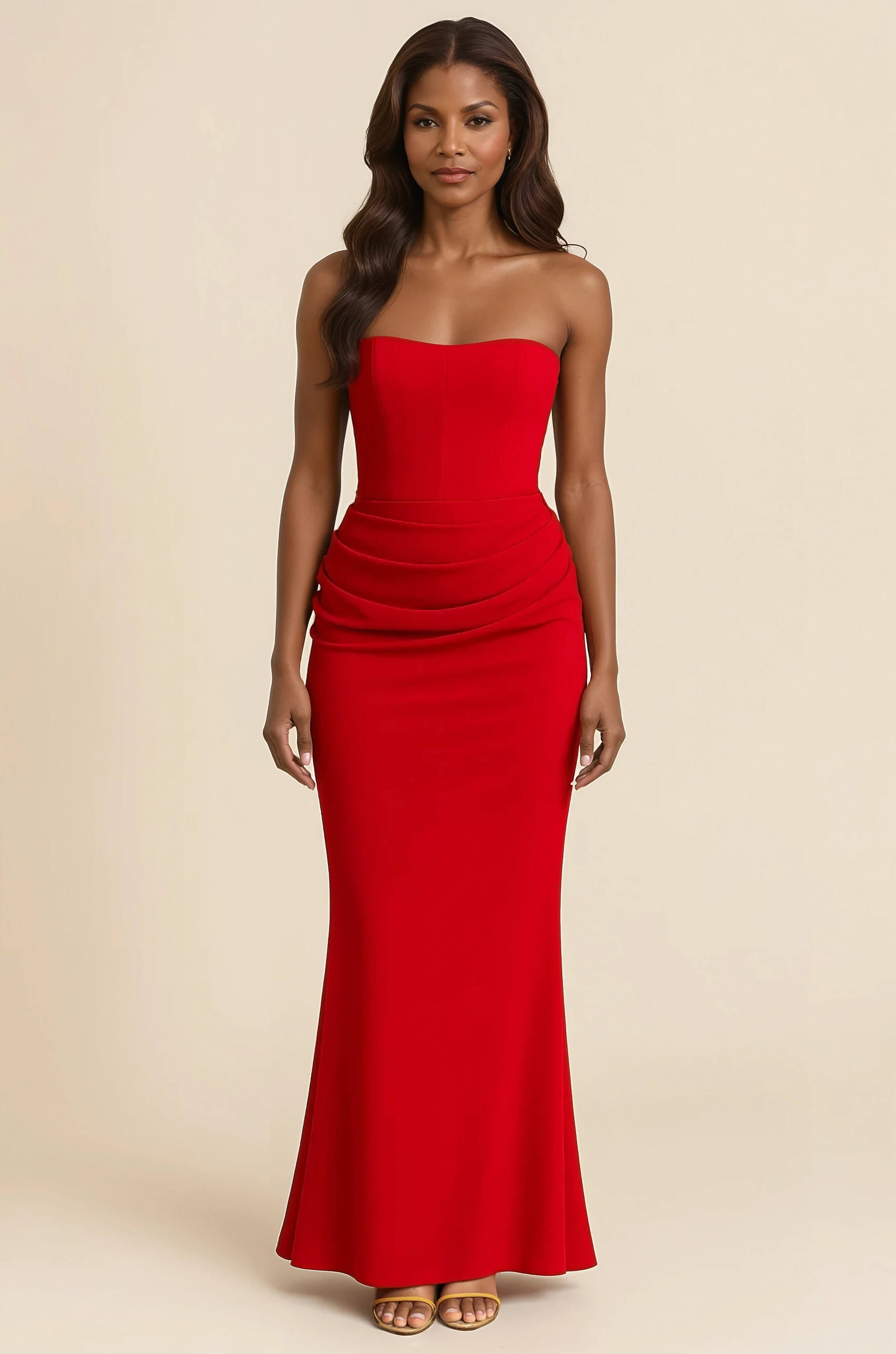 Aurora Strapless Pleated Satin Maxi Dress Maxi Dress GIVINY