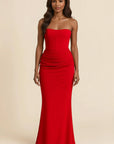Aurora Strapless Pleated Satin Maxi Dress Maxi Dress GIVINY