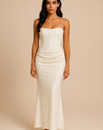 Aurora Strapless Pleated Satin Maxi Dress Maxi Dress GIVINY