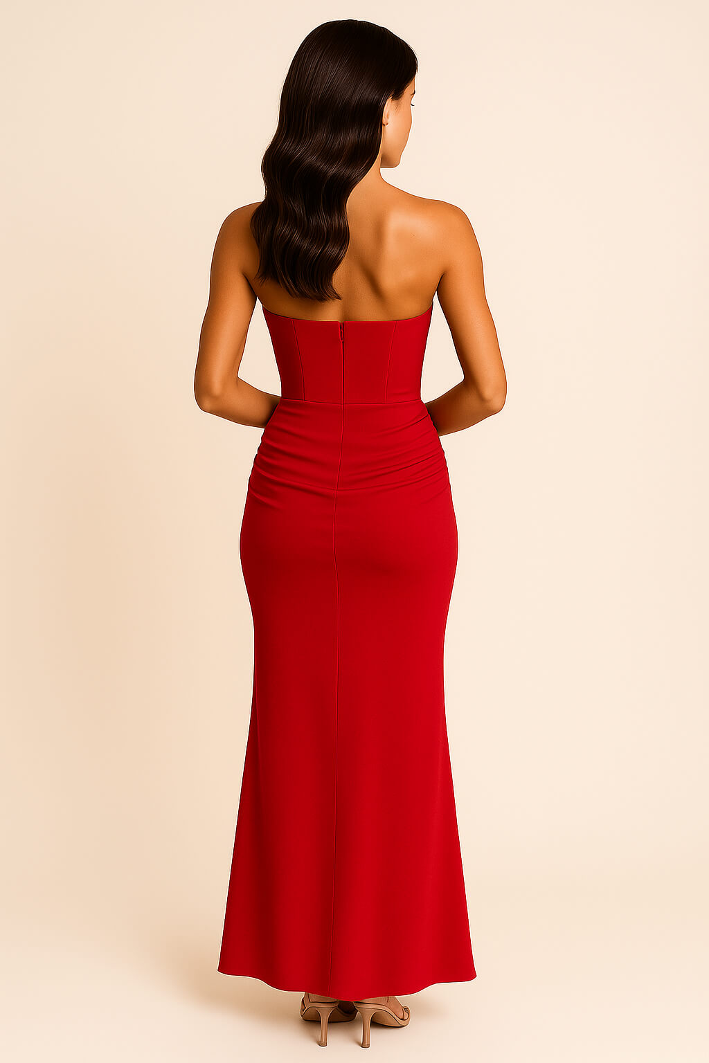 Aurora Strapless Pleated Satin Maxi Dress Maxi Dress GIVINY