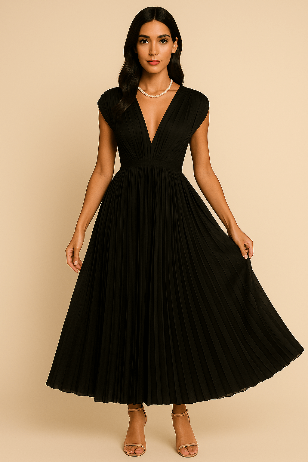 Amaya Pleated V-Neck Maxi Dress