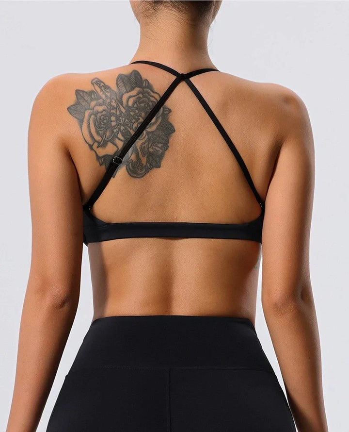 Mileegirl Deep V Sports Bra | Sexy Open-Back Yoga Crop Top with Twist Design