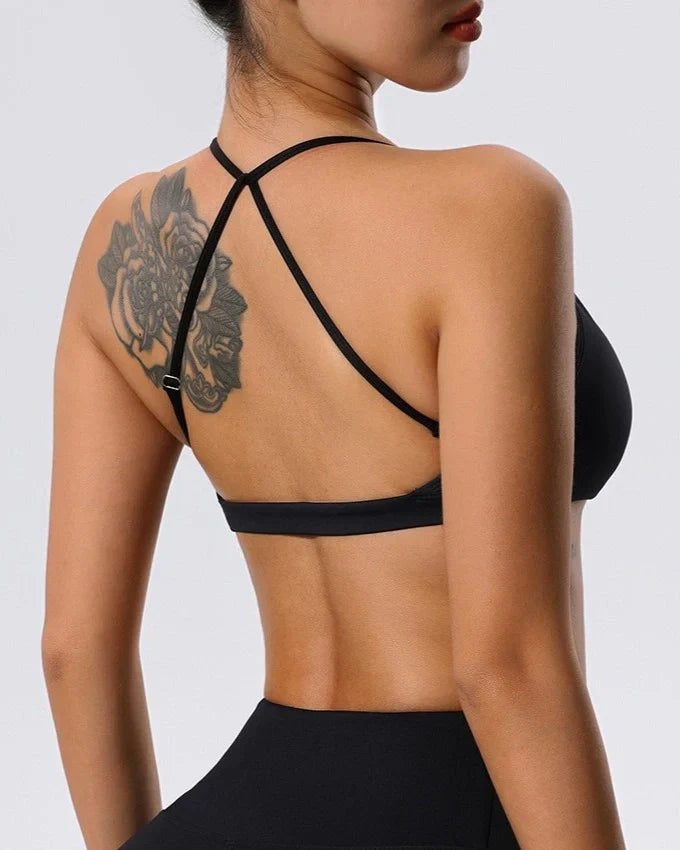 Mileegirl Deep V Sports Bra | Sexy Open-Back Yoga Crop Top with Twist Design