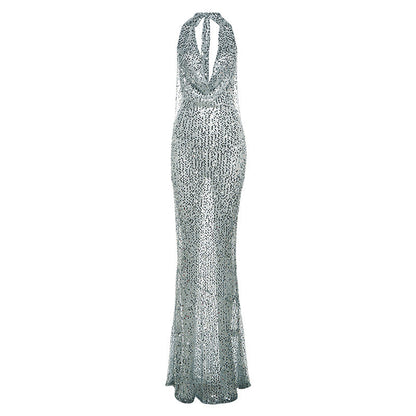 EVELYN - Women's Sequins Halter Fishtail Dress