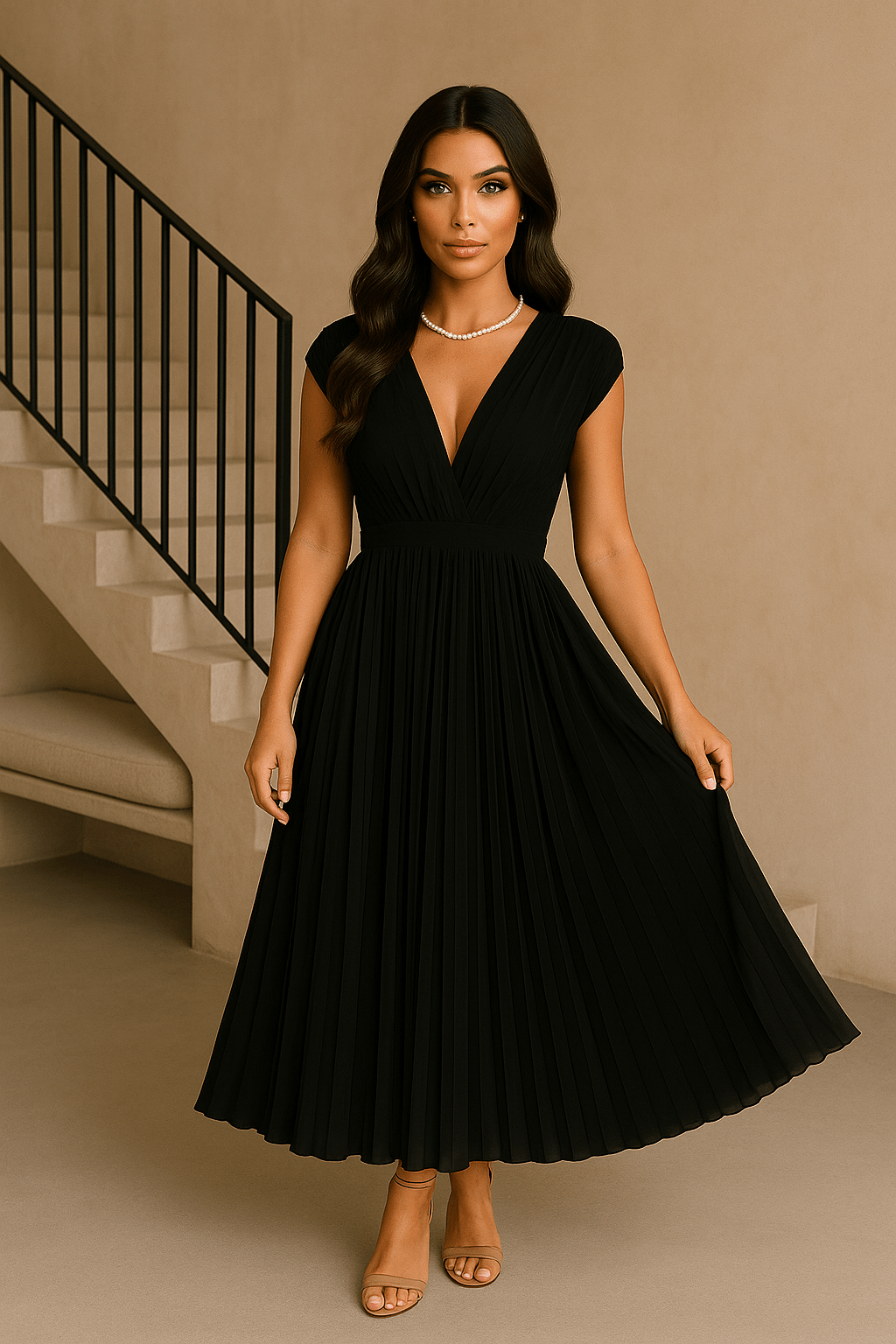 Amaya Pleated V-Neck Maxi Dress Maxi Dress GIVINY