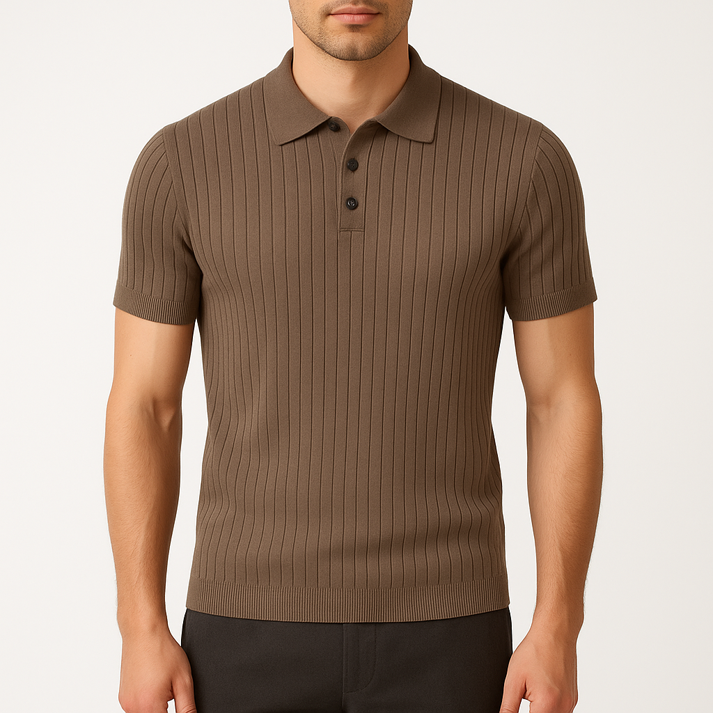 Giviny | Retro Ribbed Knit Polo Shirt