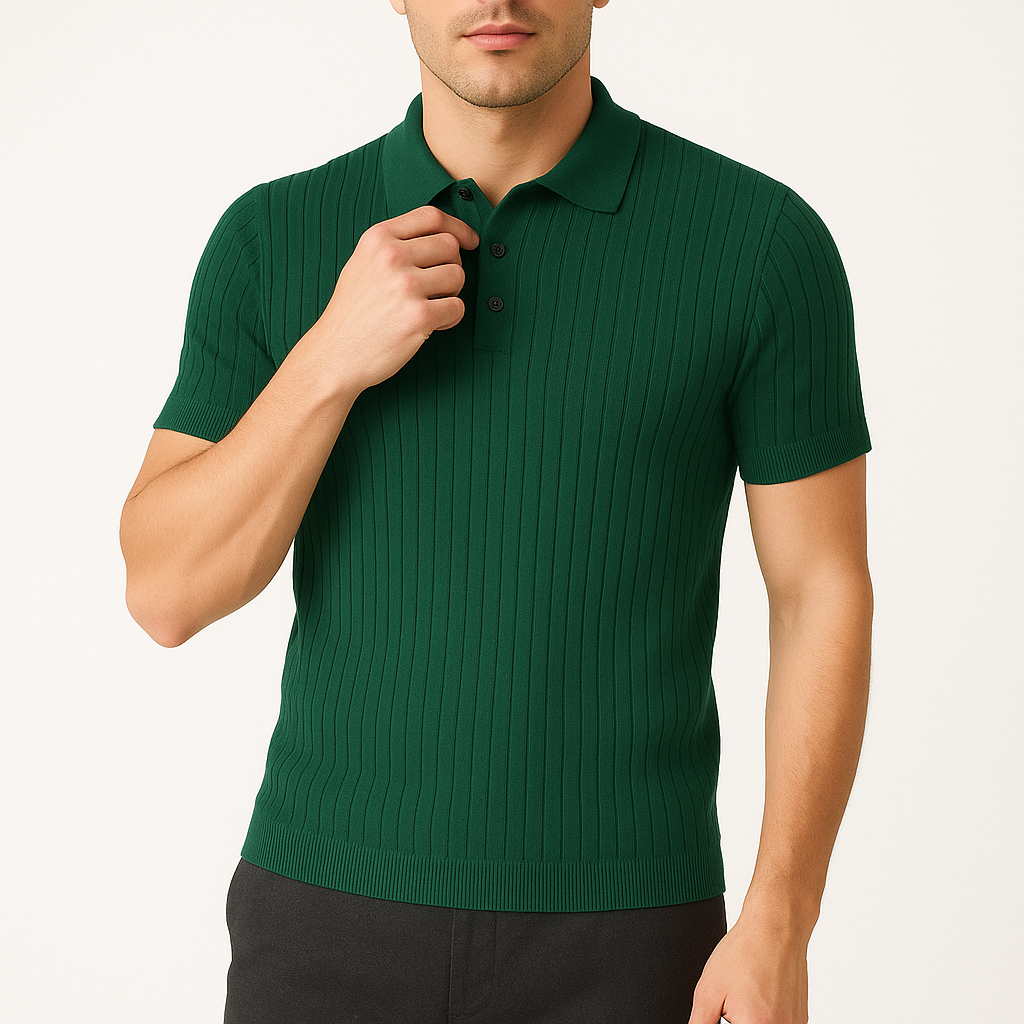 Giviny | Retro Ribbed Knit Polo Shirt