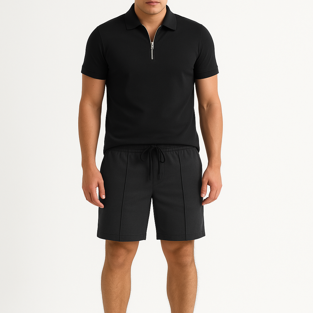 Giviny | Knit Quarter-Zip Polo & Shorts Set