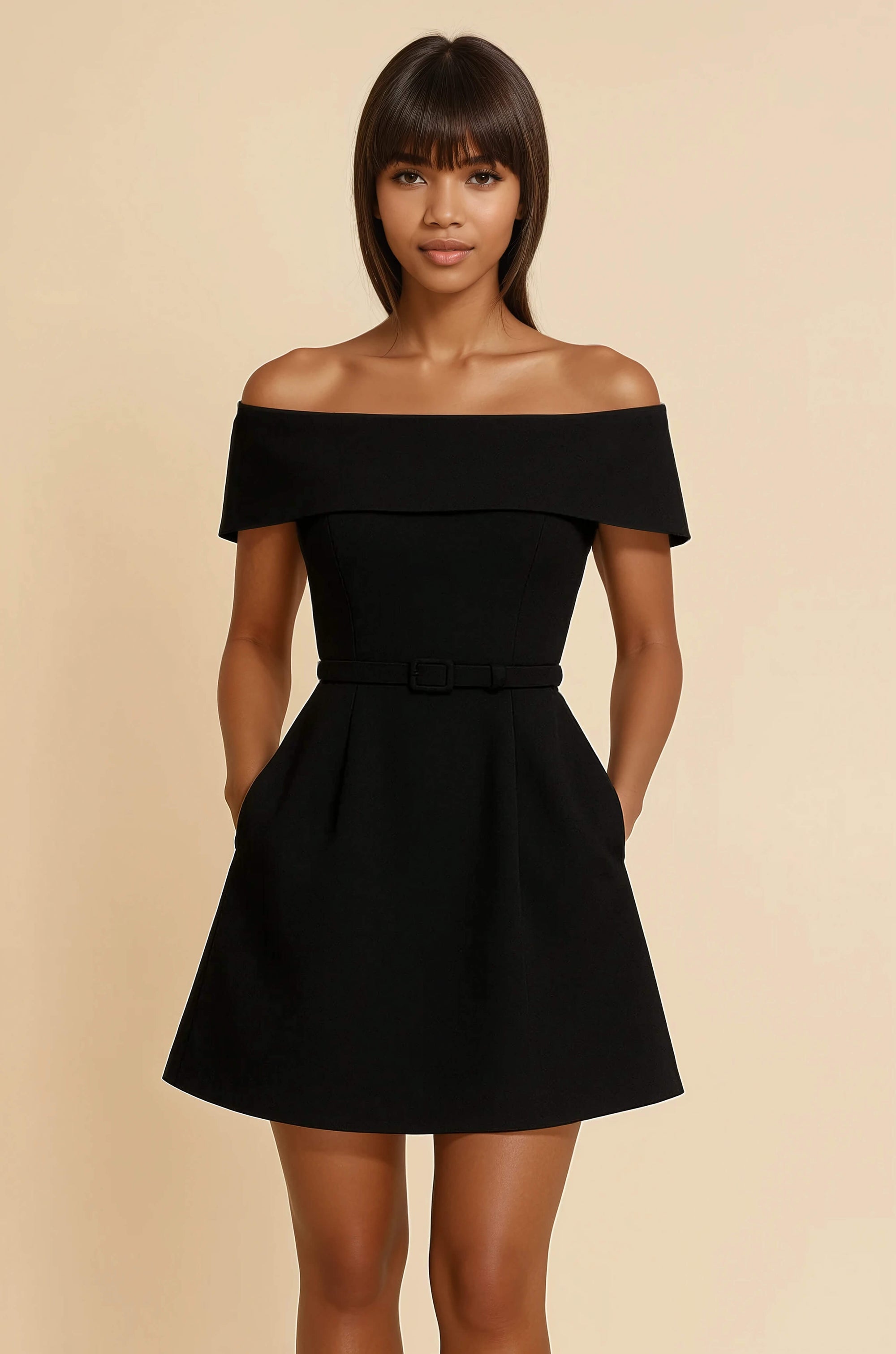 Elowen Off-Shoulder Belted Mini Dress Mini Dress GIVINY