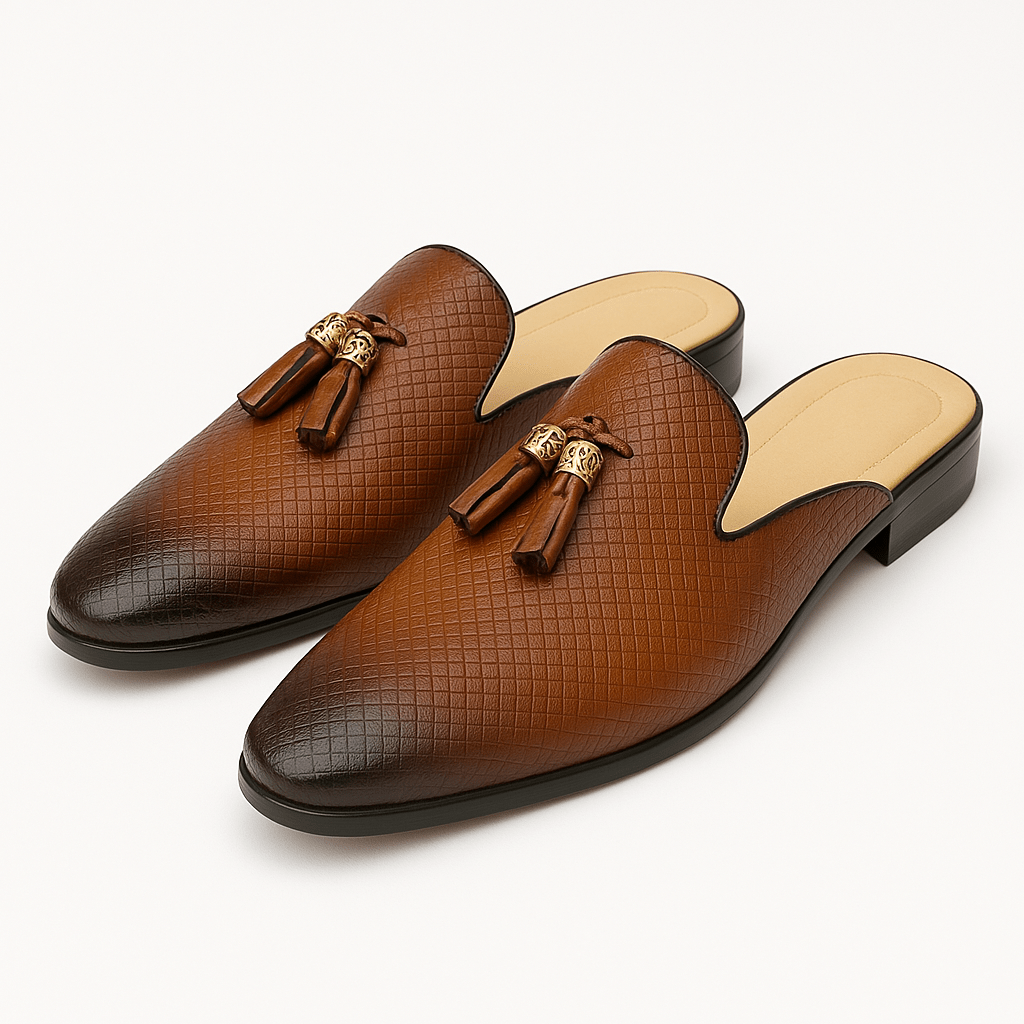 Giviny | Backless Leather Tassel Loafers