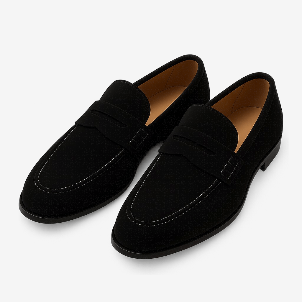 Giviny | Black Suede Penny Loafers