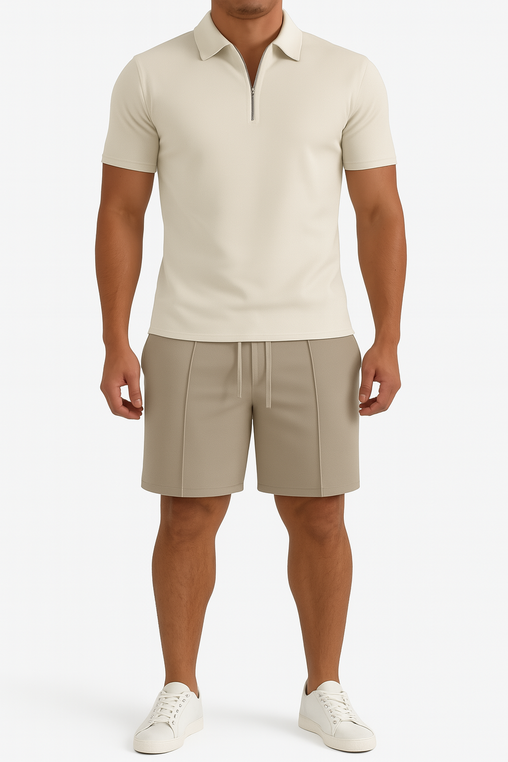 Giviny | Knit Quarter-Zip Polo & Shorts Set
