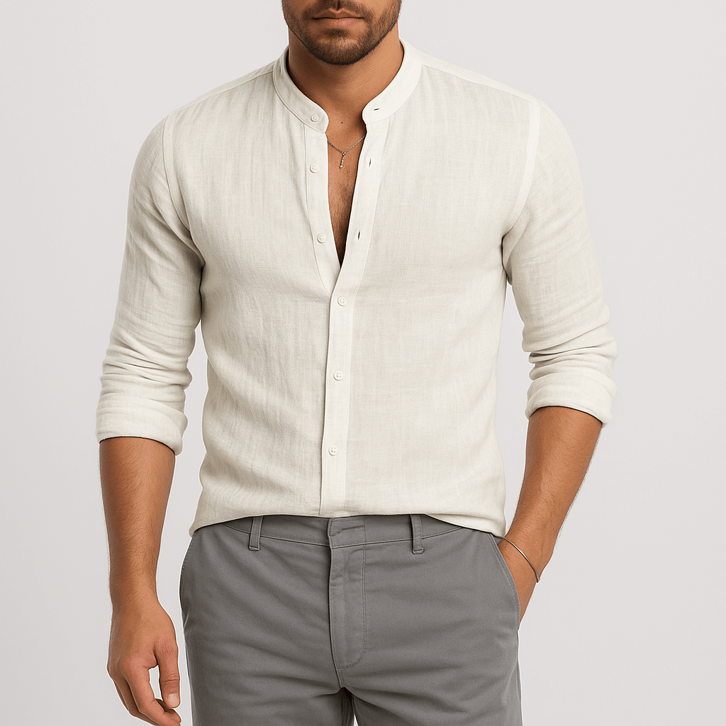 Giviny | Linen Band Collar Shirt