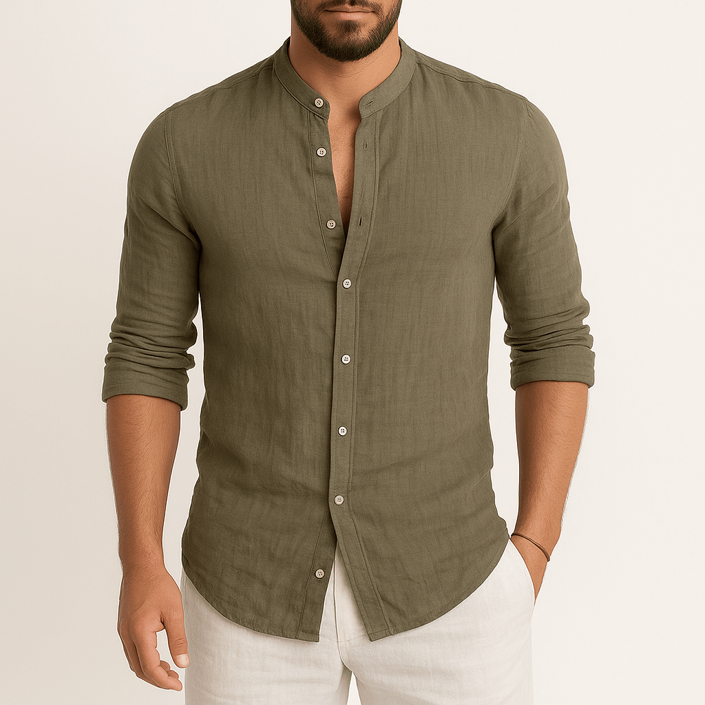 Giviny | Linen Band Collar Shirt