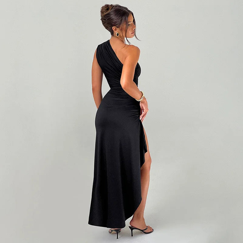 Velara Pleated One-Shoulder Maxi Dress | Elegant Summer Split Gown