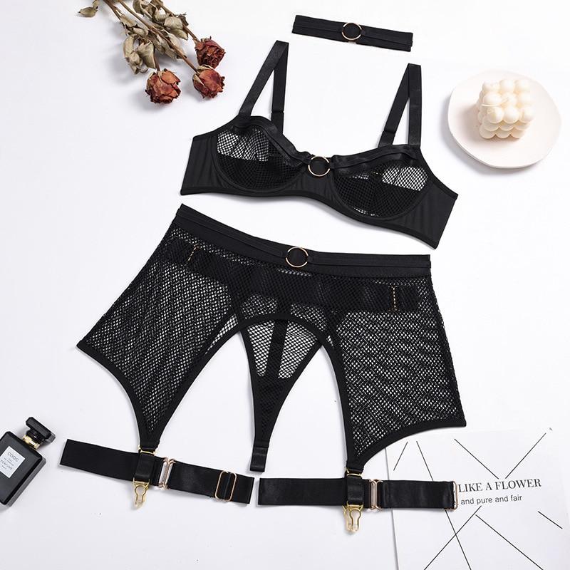 LUXURY - Elegant Set of Evening Underwear with Garter and Choker