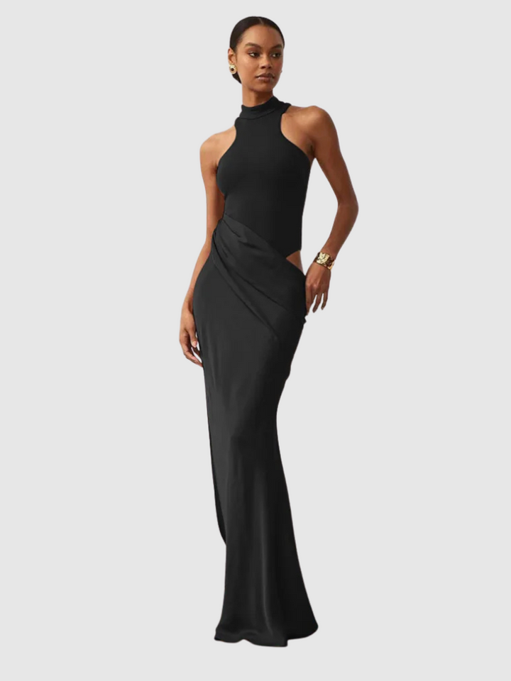 Selene Satin Cut-Out Maxi Dress | High-Waist Elegant Gown