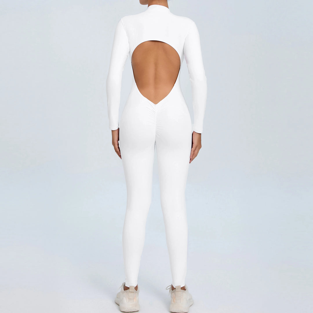 SculptFlex Zip Jumpsuit | Open-Back Long Sleeve