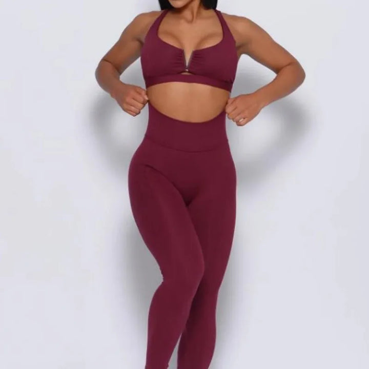 FlexSculpt V-Back Yoga Set | High-Waist Leggings & Sports Bra