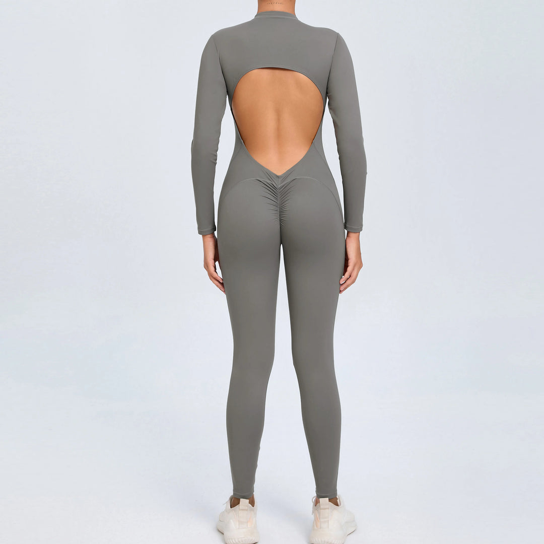 SculptFlex Zip Jumpsuit | Open-Back Long Sleeve