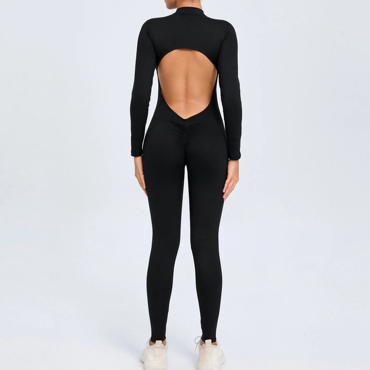 SculptFlex Zip Jumpsuit | Open-Back Long Sleeve