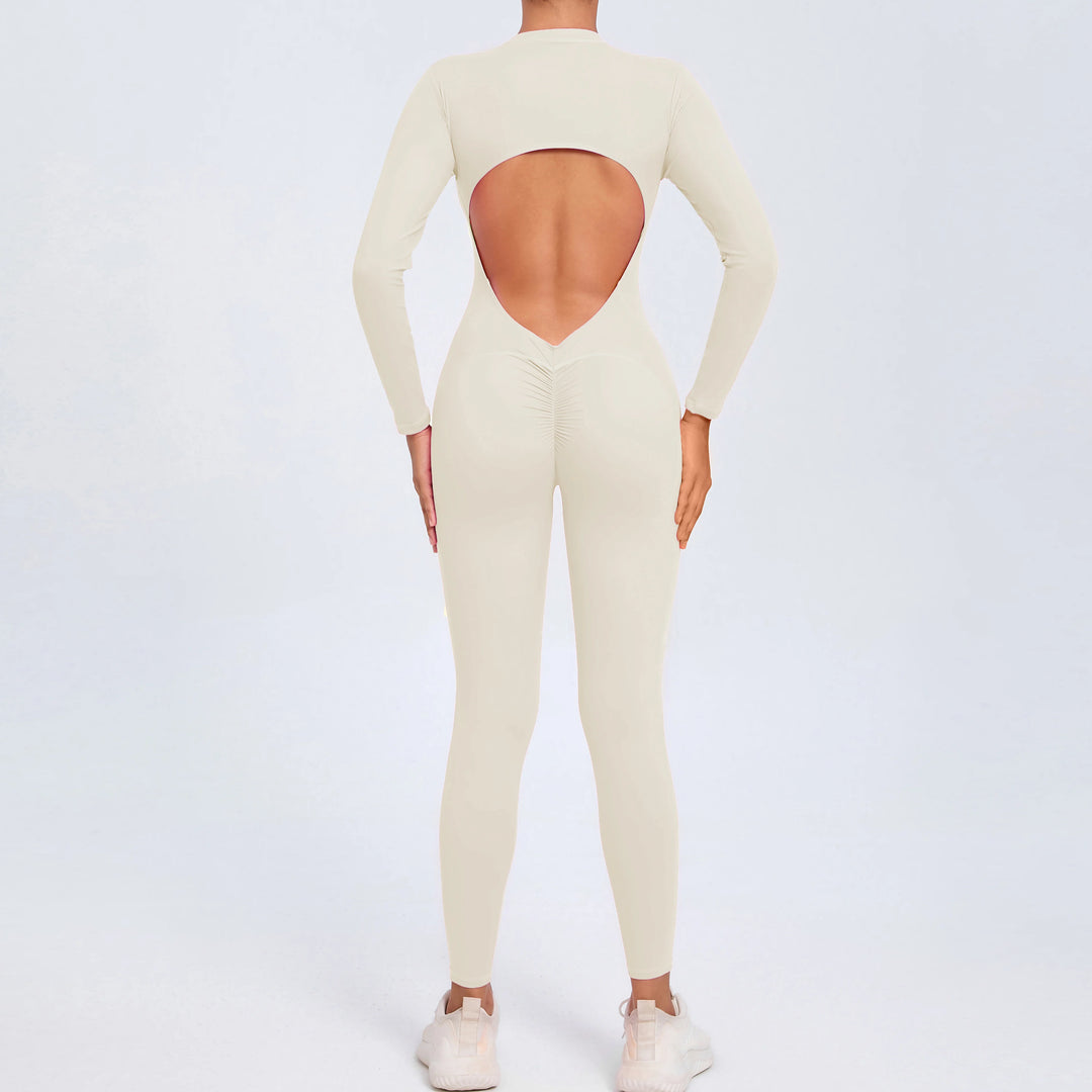 SculptFlex Zip Jumpsuit | Open-Back Long Sleeve