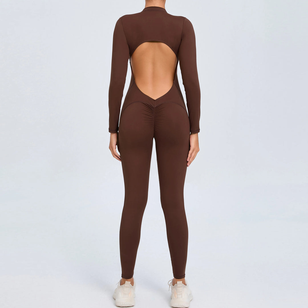 SculptFlex Zip Jumpsuit | Open-Back Long Sleeve