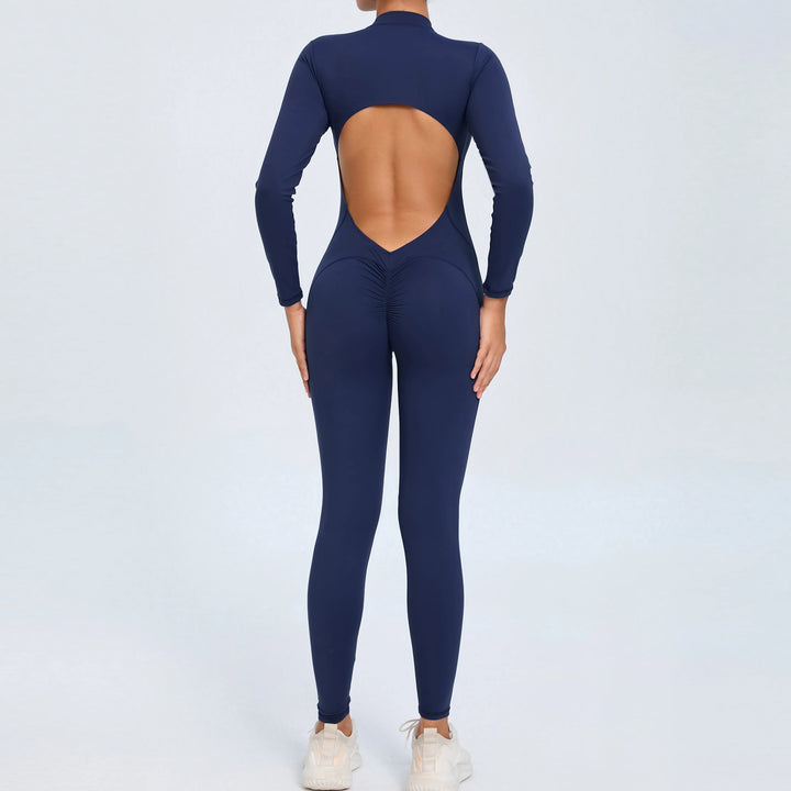 SculptFlex Zip Jumpsuit | Open-Back Long Sleeve