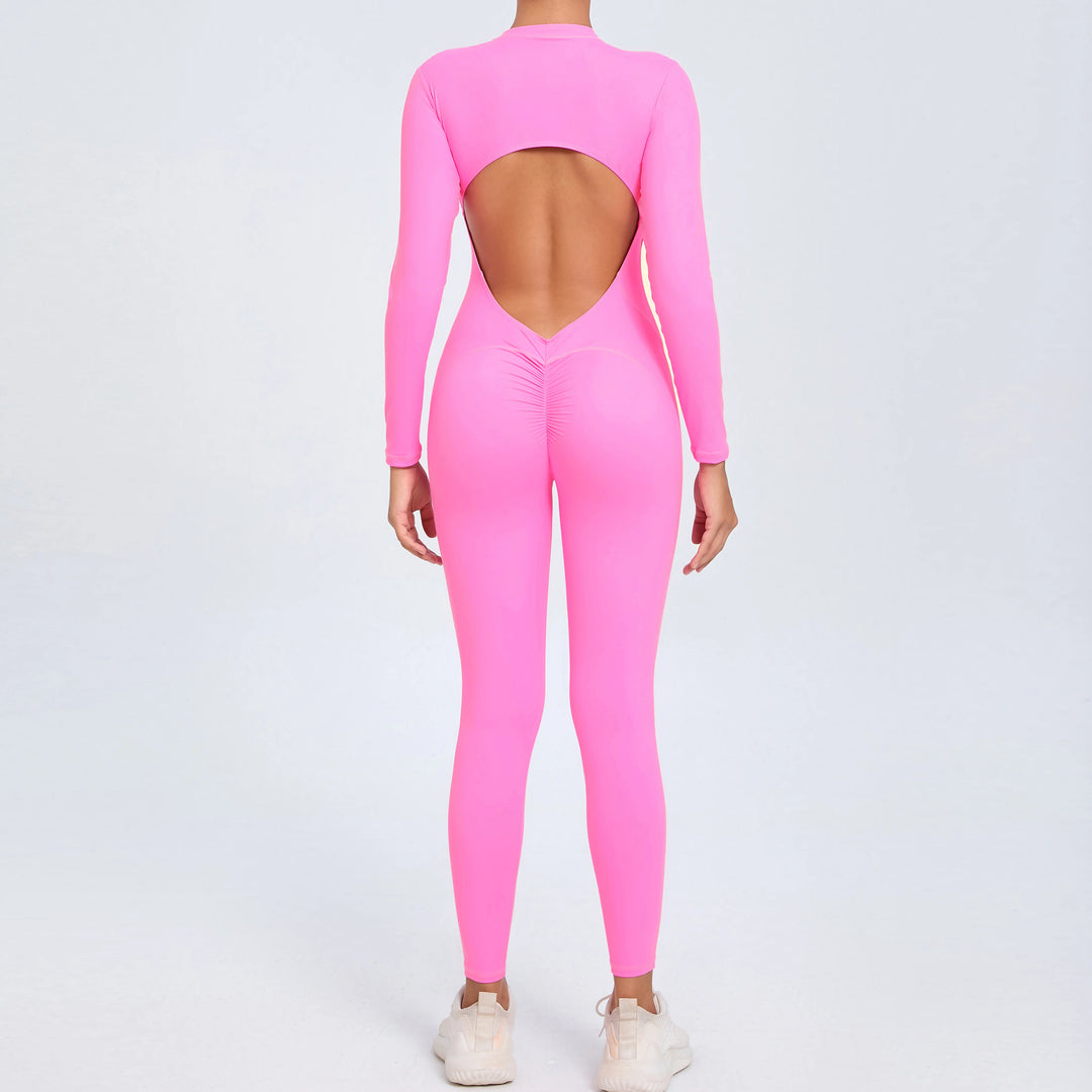 SculptFlex Zip Jumpsuit | Open-Back Long Sleeve