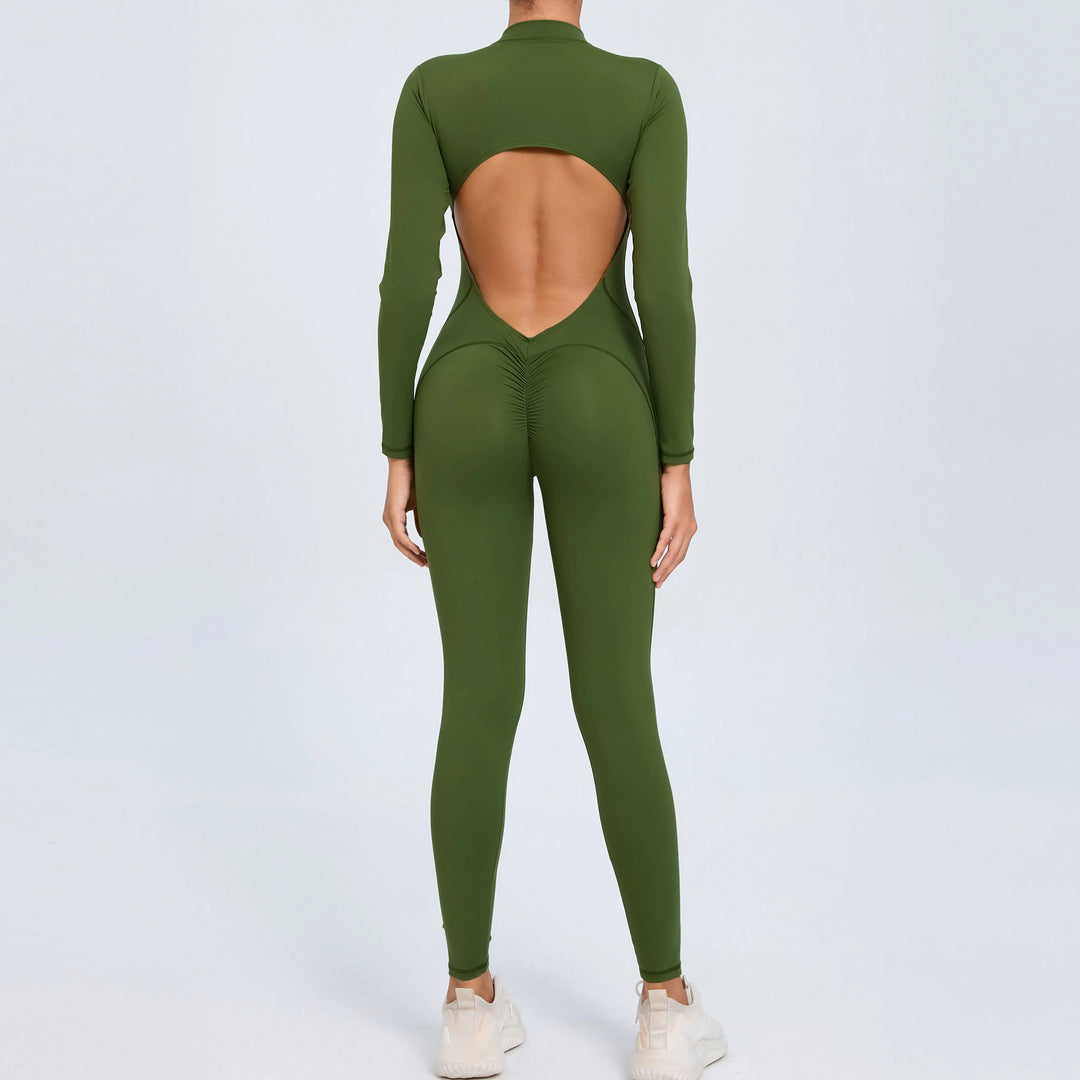 SculptFlex Zip Jumpsuit | Open-Back Long Sleeve