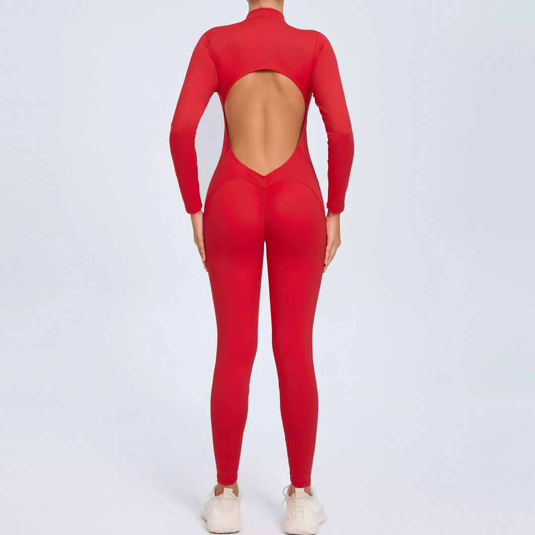 SculptFlex Zip Jumpsuit | Open-Back Long Sleeve