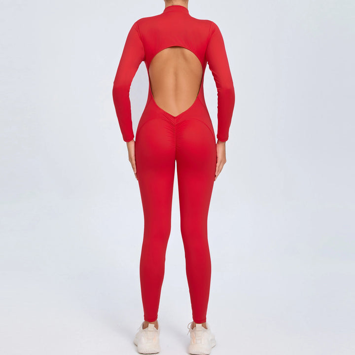 SculptFlex Zip Jumpsuit | Open-Back Long Sleeve