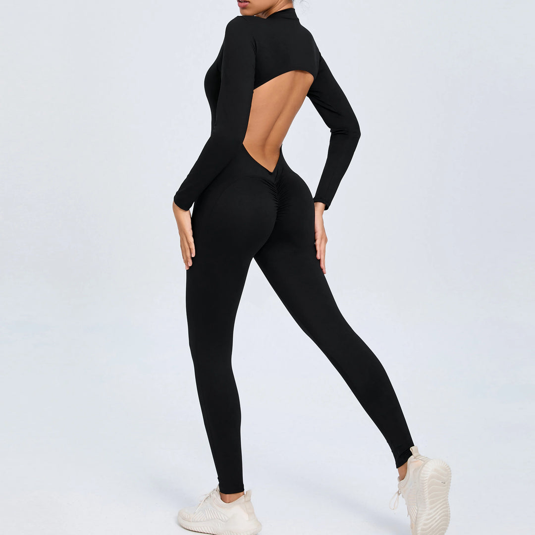 SculptFlex Zip Jumpsuit | Open-Back Long Sleeve