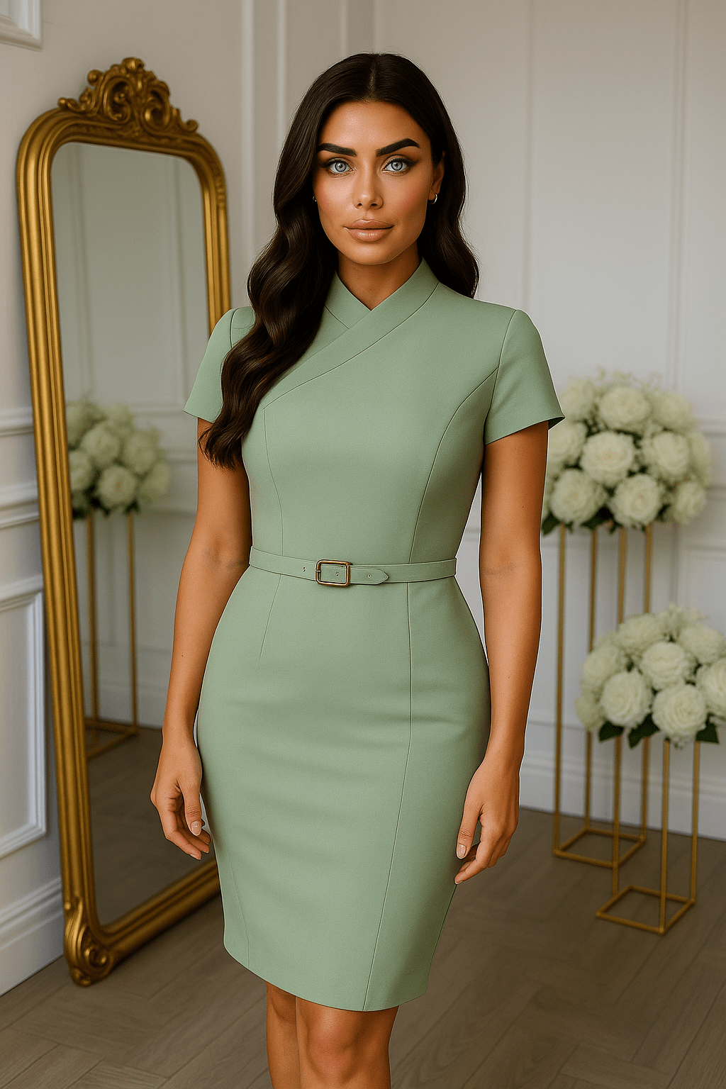 Sky Blue Asymmetrical Belted Dress Dress GIVINY