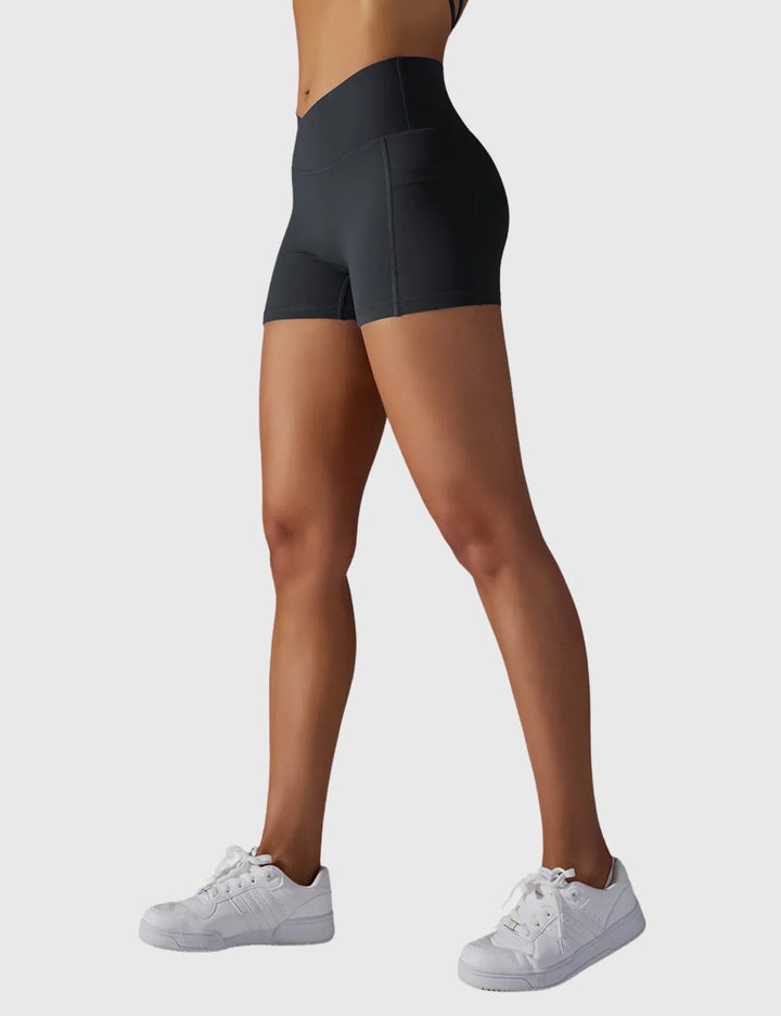 High-Waisted Yoga Shorts with Tummy Control & Back Pocket