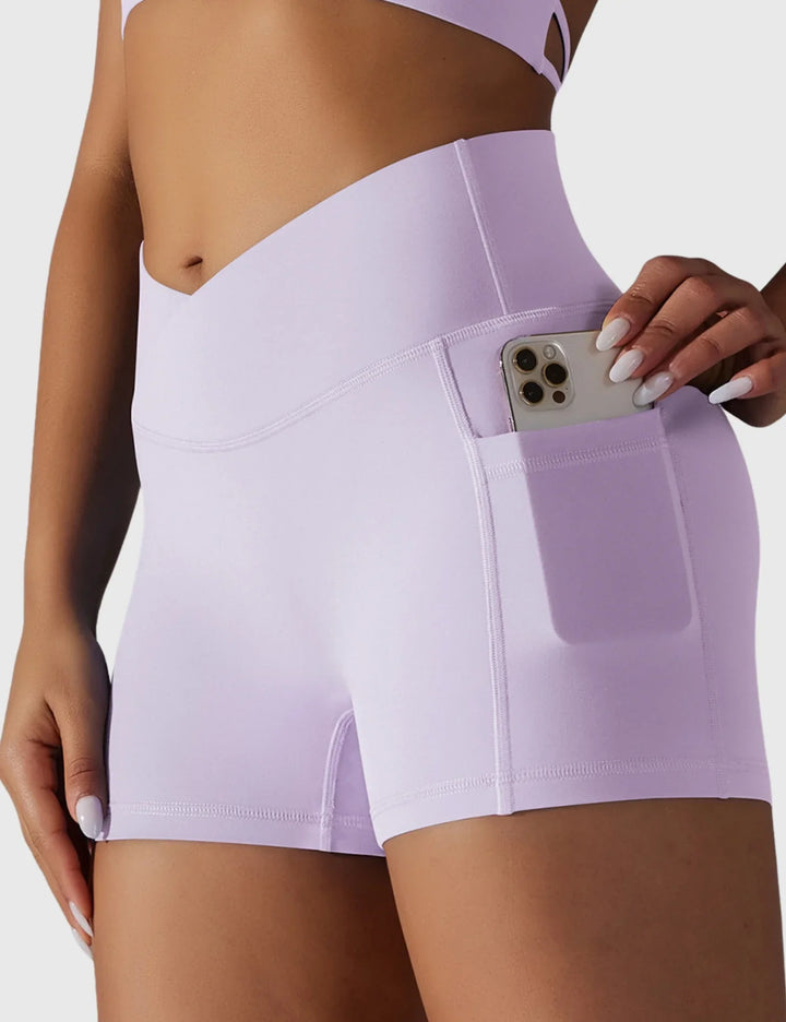 High-Waisted Yoga Shorts with Tummy Control & Back Pocket