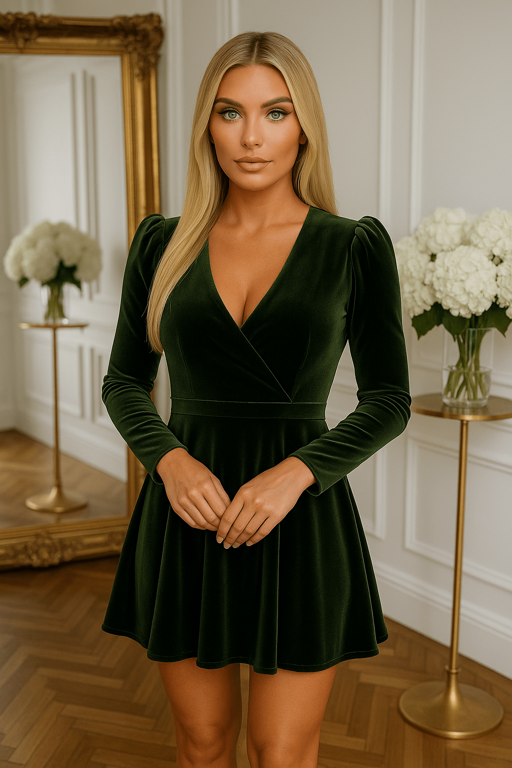 Vivara Velvet Long Sleeve Dress Sleeve Dress GIVINY
