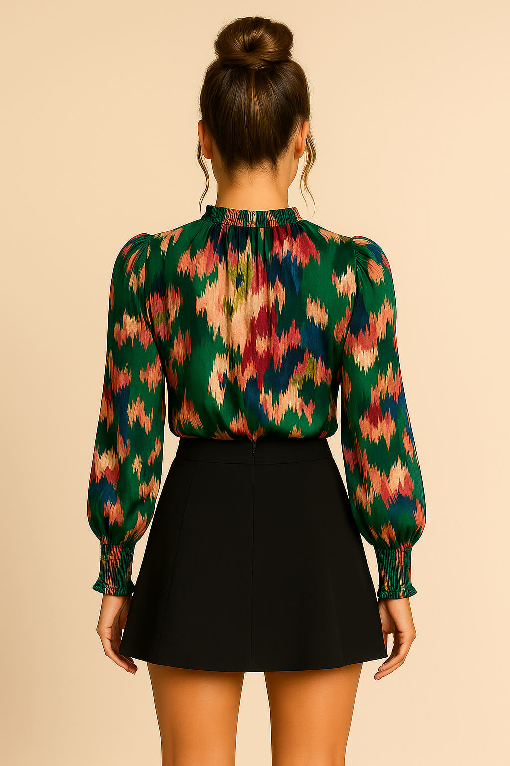 Zara Green Abstract Smocked Blouse Tops/Blouses & Shirts GIVINY