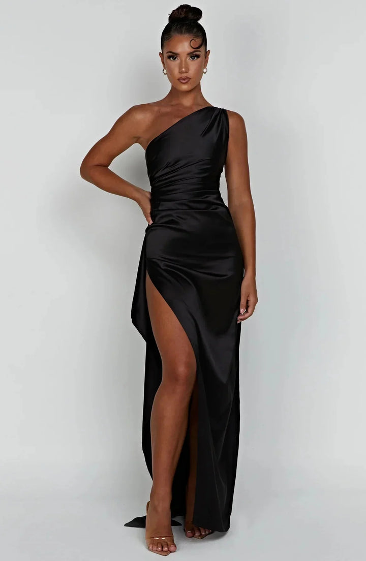 ISLA | Elegant One-Shoulder Backless Satin Dress