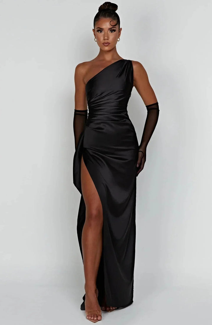 ISLA | Elegant One-Shoulder Backless Satin Dress