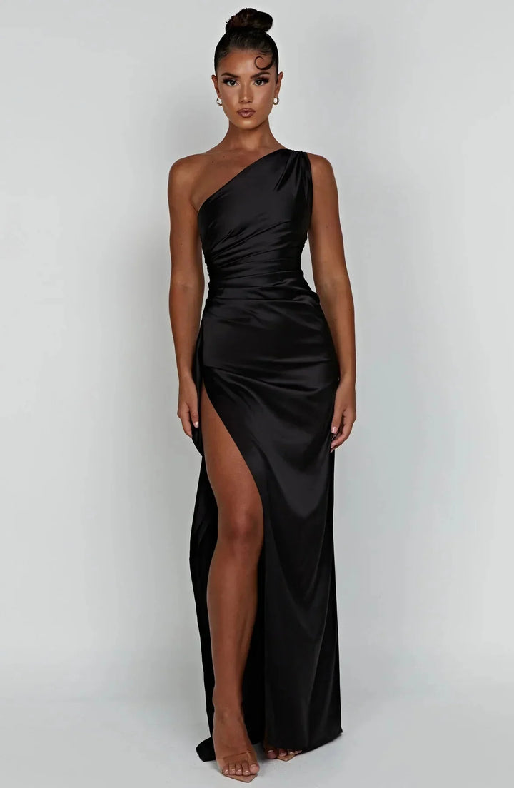 ISLA | Elegant One-Shoulder Backless Satin Dress